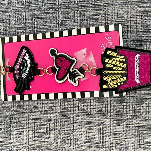Betsey Johnson Keys Holder Sequin French Fries Heart eye Keychain - Picture 4 of 12
